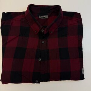 Eddie Bauer Men's Burgundy and Black Plaid Shirt